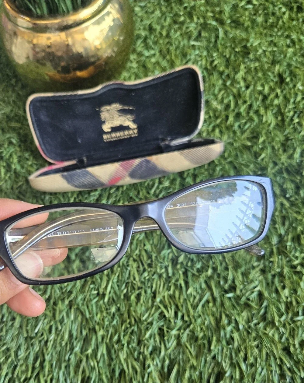 Burberry Black Rectangular Reading Glasses with Signature Check Case